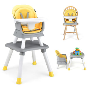 6-in-1 Baby High Chair with 5-Point Harness and Removable Tray-Yellow