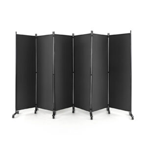 6 Panel Room Divider on Wheels for Indoor-Grey