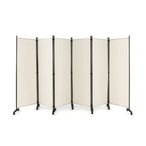 6 Panel Room Divider on Wheels-White