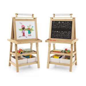 Children’s Double-Sided Art Easel with Paper Roll-Natural