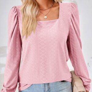 Square Neck Puff Sleeve Ruched Textured Top